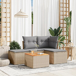 vidaXL Salon de jardin avec coussins 5 pcs beige résine tressée 