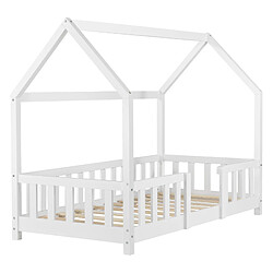 Acheter Lit d'Enfant Design Forme Maison Sisimiut Pin 140 x 70 cm Blanc Mat Laqué [en.casa]