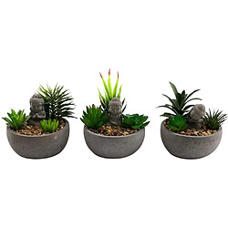 Sil Succulente artificiel avec bouddha (Lot de 3). Succulente artificiel avec bouddha (Lot de 3)