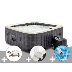 Kit spa gonflable Intex PureSpa Ardoise carré Bulles 6 places + Kit d'entretien + Porte/verre + Aspirateur