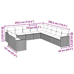 Acheter vidaXL Salon de jardin et coussins 11 pcs marron résine tressée