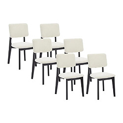 Vente-Unique Lot de 6 chaises en tissu bouclette et bois d'hévéa - Blanc et Noir - JASMENA