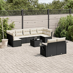 Maison Chic Salon de jardin 10 pcs avec coussins, Ensemble Tables et chaises d'extérieur noir résine tressée -GKD385896