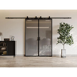 Vente-Unique Porte coulissante double avec système en applique - aluminium et verre trempé fumé dépoli - 2 x H205 x L73 cm - LINCI II