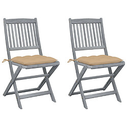 vidaXL Chaises pliables d'extérieur lot de 2 et coussins Bois d'acacia