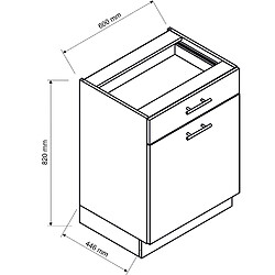 Pegane Meuble bas de cuisine avec 1 porte et 1 tiroir coloris blanc - longueur 60 x profondeur 44,60 x hauteur 82 cm