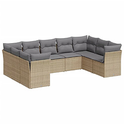 vidaXL Salon de jardin avec coussins 9 pcs beige résine tressée