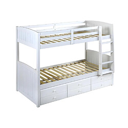 Vente-Unique Lits superposés séparables ANCHISE II - 2 x 90 x 190 cm - Avec rangements - Pin blanc + matelas pas cher