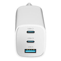 Max Protection 3mk Chargeur Secteur 65W 2x USB C et USB GaN Charge Rapide Format Compact Blanc