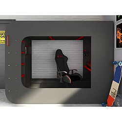 Acheter Vente-Unique Lit mezzanine gamer 90 x 200 cm - Avec bureau et rangements - Avec LEDs - Anthracite et rouge + matelas - WARRIOR