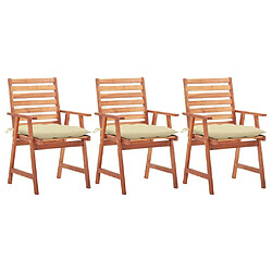 Maison Chic Lot de 3 Chaises à dîner de jardin avec coussins,Fauteuil/Chaises à manger d'extérieur Acacia massif -MN24425