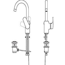 Ideal Standard Robinet/Mitigeur de lavabo ceraflex avec bec haut - + Métal train Bouton de vidange G1 ¼, fixation par le dessous, bec tube orientable avec mousseur - saillie 146 mm, hauteur 191 mm Chromé