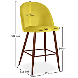 ICONIK INTERIOR Tabouret tapissé en velours - Design scandinave - 66cm - Evelyne Jaune pas cher