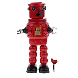 Red Wind Up Walking Roby Robot Toy Clock Clock Avec Des Cadeaux Clés à