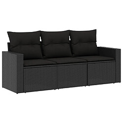 vidaXL Salon de jardin 3 pcs avec coussins noir résine tressée