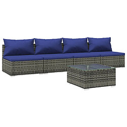 vidaXL Salon de jardin 5 pcs avec coussins résine tressée gris