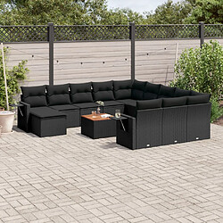 vidaXL Salon de jardin avec coussins 13 pcs noir résine tressée 