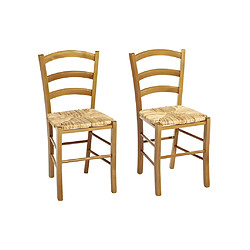 Vente-Unique Lot de 2 chaises PAYSANNE - Hêtre massif & paille de riz - Teinte : Chêne