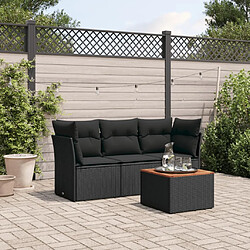 vidaXL Salon de jardin 4 pcs avec coussins noir résine tressée