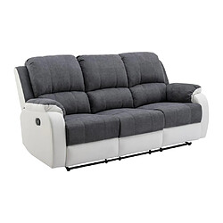 Avis Vente-Unique Canapé 3 places relax en microfibre et simili gris et blanc BRODY