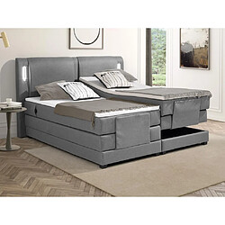 Vente-Unique Ensemble complet boxspring tête de lit avec leds + sommiers relaxation électrique + matelas + surmatelas - 2 x 90 x 200 cm - Tissu - Gris clair - ASTEMI de PALACIO 