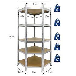 Acheter Ecd Germany Étagère d’angle 5 niveaux charge 750kg rayonnage pour garage magasin 180x70x40cm