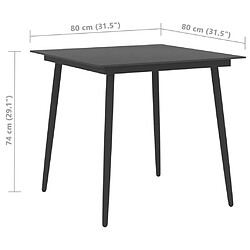 Avis vidaXL Table à dîner de jardin Noir 80x80x74 cm Acier et verre