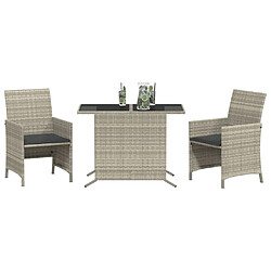 Avis Maison Chic Ensemble de bistro 3 pcs coussins,Table + chaises + coussins de jardin gris clair résine tressée -GKD155810