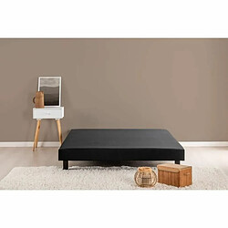 DEKO DREAM Sommier tapissier à lattes 140 x 190 cm - Bois massif noir + Pieds 