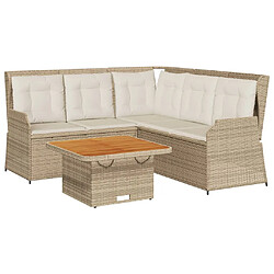 vidaXL Salon de jardin avec coussins 4 pcs beige résine tressée