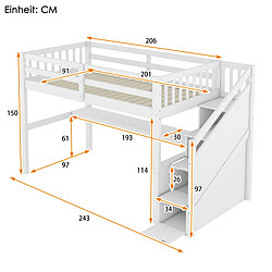 ComfortXL Lit mezzanine enfant 90 x 200 avec tiroirs de rangement et bureau sous le lit, blanc pas cher