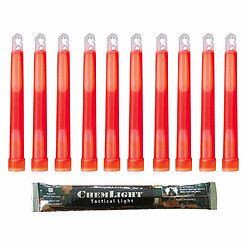 Cyalume Bâton lumineux rouge militaire ChemLight Lightsticks 15cm, Light Sticks très lumineux avec durée de 12 heures (Boite de 10)