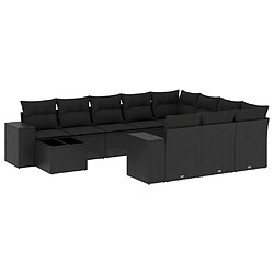 vidaXL Salon de jardin 11 pcs avec coussins noir résine tressée