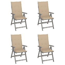 Maison Chic Lot de 4 Chaises inclinables de jardin - Fauteuil d'extérieur avec coussins Bois d'acacia -MN81944