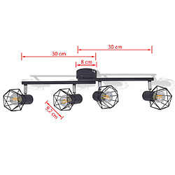 vidaXL Projecteur style industriel noir avec 4 ampoules à filament LED pas cher