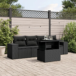 vidaXL Salon de jardin 5 pcs avec coussins noir résine tressée 