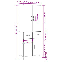 vidaXL Buffet haut Blanc brillant 69,5x34x180 cm Bois d'ingénierie pas cher