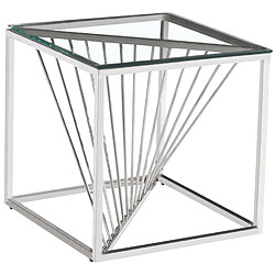 Vivenla Table d'appoint design en acier inoxydable poli argenté et plateau en verre trempé transparent L. 55 x P. 55 x H. 55 cm collection BOLZANO 