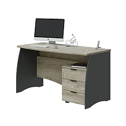 Alter Bureau moderne avec tiroirs, Bureau avec 3 tiroirs, table PC, 136x67h74 cm, couleur Chêne et Anthracite