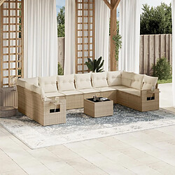 vidaXL Salon de jardin 11 pcs avec coussins beige résine tressée 