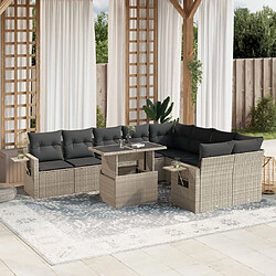 vidaXL Salon de jardin avec coussins 10 pcs gris clair résine tressée