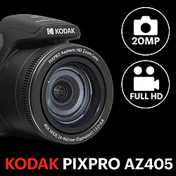 KODAK Pack Bridge Numérique Pixpro Astro Zoom AZ405 + Carte SDHC Kodak Ultra High Speed U1 32GB - Appareil Photo 20 mégapixels, Zoom X40, Grand angle, LCD, Vidéo Full HD 1080p, OIS, Pile AA - Noir - Noir