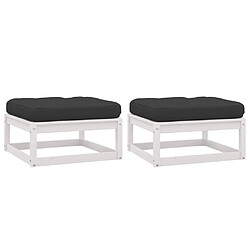 vidaXL Repose-pieds de jardin avec coussins lot de 2 Blanc Bois de pin 