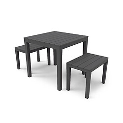 Alter Set d'extérieur avec 1 table carrée 2 bancs, Made in Italy, couleur anthracite