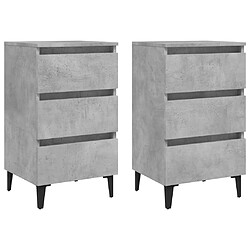 vidaXL Tables de chevet pieds en métal 2 pcs gris béton 40x35x69 cm