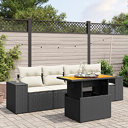 vidaXL Salon de jardin 5 pcs avec coussins noir résine tressée 