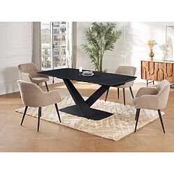 Vente-Unique Table à manger extensible 6 à 10 personnes en verre trempé, céramique et métal - Effet marbre noir - MALATA de Maison Céphy