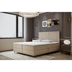 TRADA Lit double adulte ESTEPONA avec matelas, rangement et surmatelas 140x200 beige 