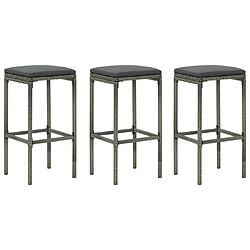 vidaXL Tabourets de bar avec coussins lot de 3 gris résine tressée 