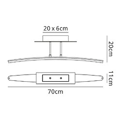 Luminaire Center Semi Plafonnier Hemisferic 20W LED 70cm Bar 3000K, 1800lm, aluminium satiné/acrylique givré